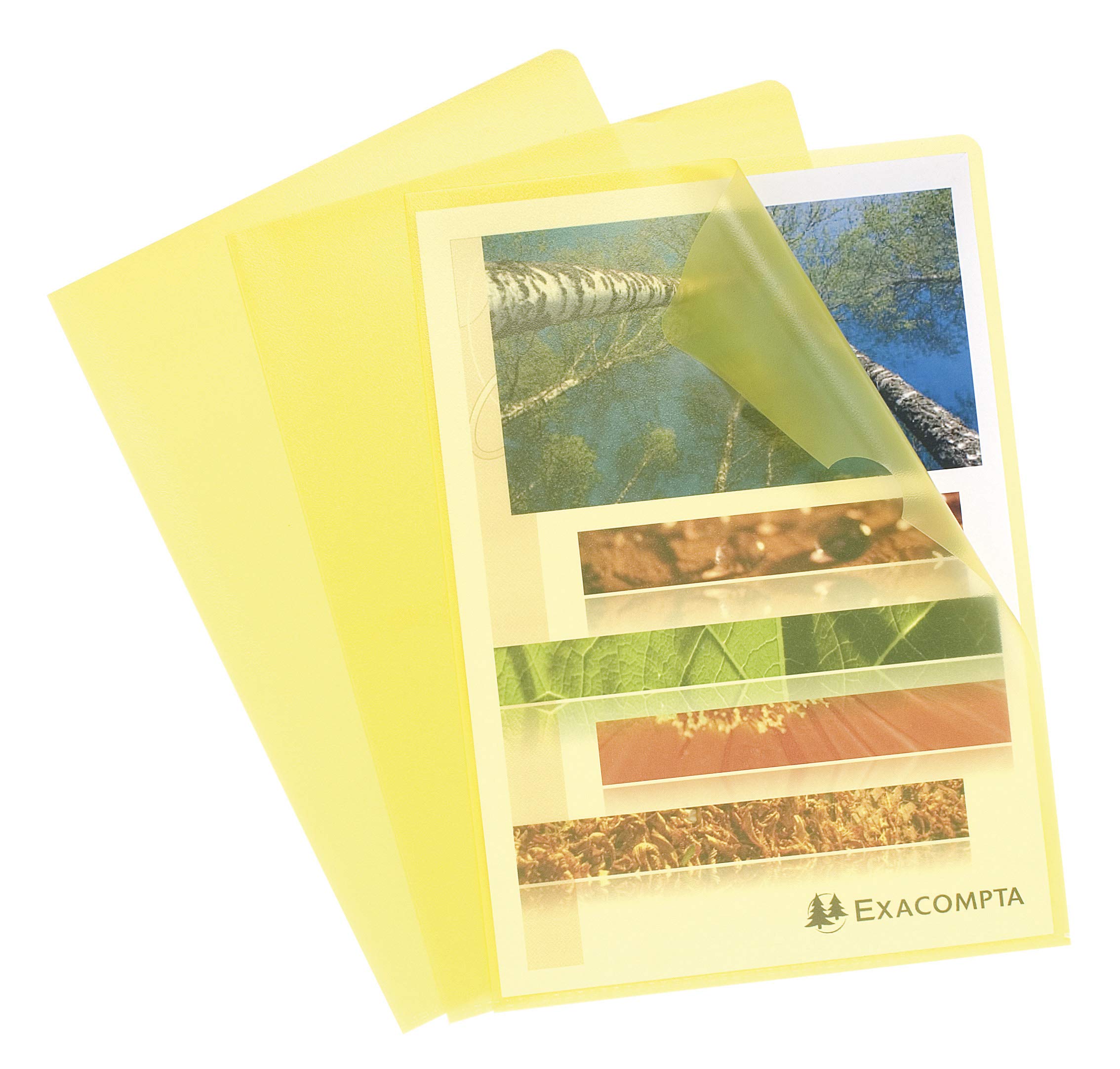 Exacompta - Ref 58529E - Grained PP Cut Flush Folders (Pack of 100) - 220 x 310mm in Size, Suitable for A4 Documents, 120 Micron Polypropylene, L-Shaped Opening - Yellow