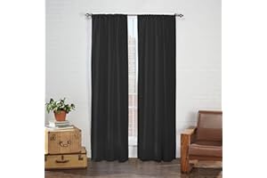 Eclipse Cadenza Microfiber Rod Pocket Panel Pair, Light Filtering Window Curtains, 84 in long x 40 in wide, (2 Panels), Black