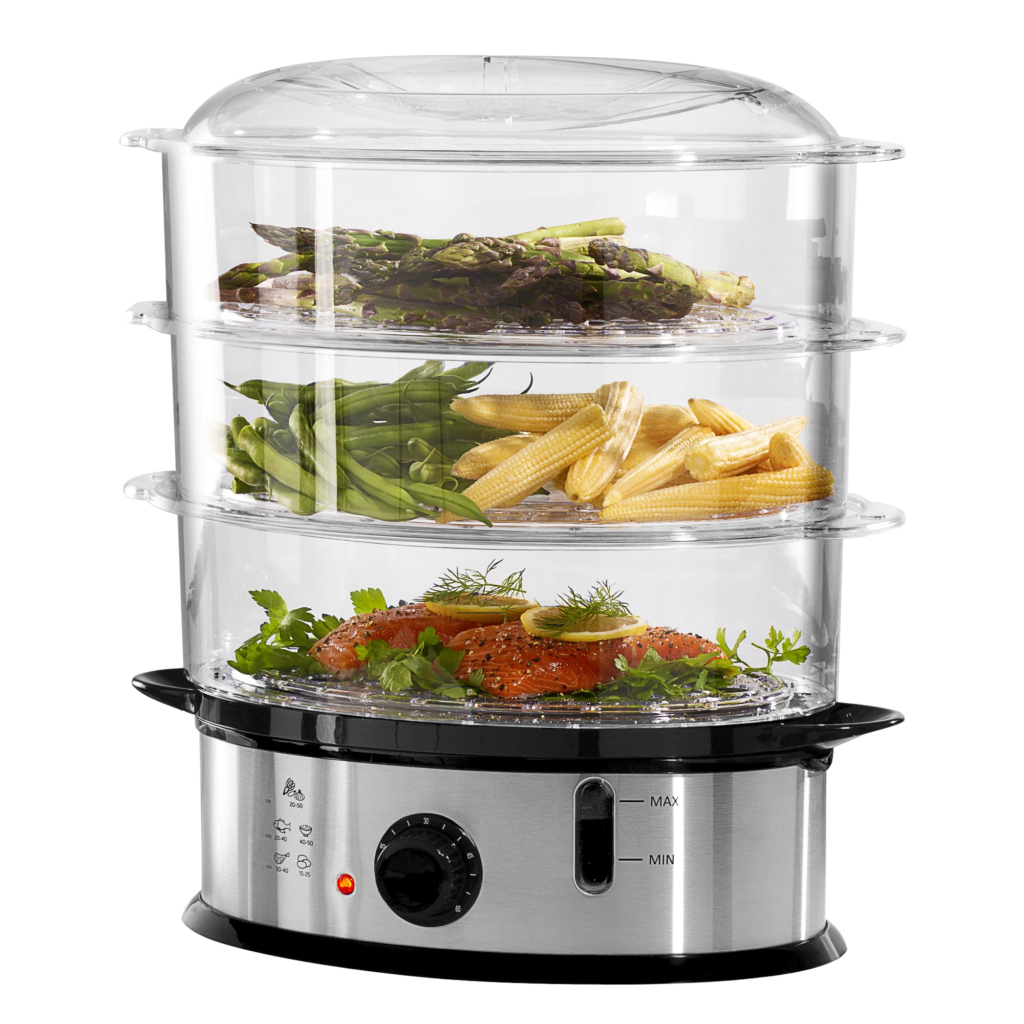 Daewoo 3 Tier Food Steamer – 1200W Electric Steamer with Timer, Rice Bowl & 3 Stackable Baskets – Easy Clean, Ideal for Meat, Fish, Vegetables, and Rice – 30-Min Run Time