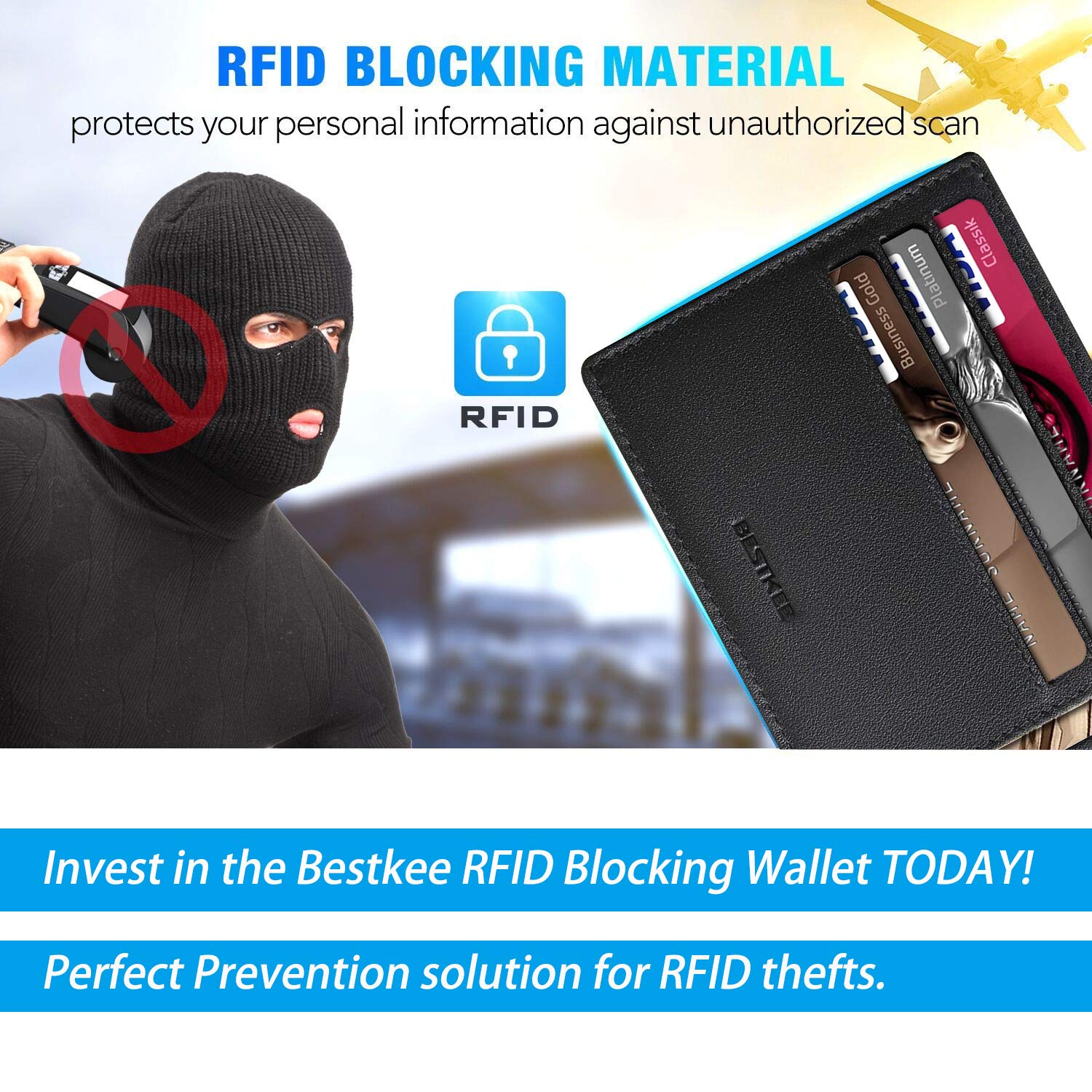 BESTKEE PORTAFOGLIO UOMO Slim Trifold Vera Pelle Blocco RFID con Tasca  Portamone EUR 35,00 - PicClick IT