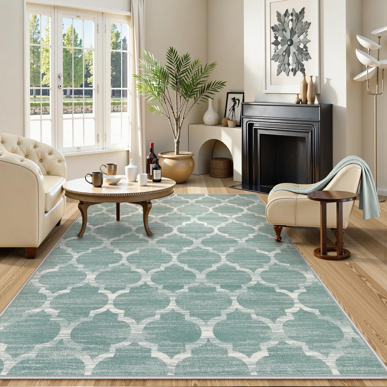 Photo 1 of Lahome 5x7 Area Rug Green Rug Low Pile Indoor Washable Rugs for Bedroom Living Room Area Rugs 5x7 for Dining Room Foldable Non-Slip Thin Rugs Sage Green