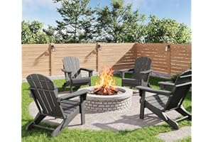 GarveeLife Folding Adirondack Chairs Set of 4, HDPE Plastic Outdoor Chairs with Wood Texture - 380 LBS & Weather Resistant for Fire Pit, Deck, Patio, Pool, Backyard - Gray