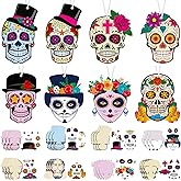 Sumind 24 Sets Day of Dead Decorations Sugar Skull Crafts Kits for Kids Dia De Los Muertos Decor Halloween Ghost Ornaments Halloween Day of Dead Fiesta Party Supplies Fun Home Activities Classroom