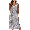 AVIIER Cotton Nightgowns for Women Sleeveless House Dress Ladies Long Nightdress with Pockets S-XXL