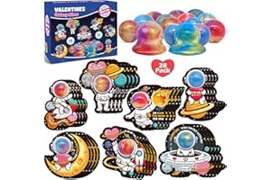SURCVIO 28 Pack Valentines Day Gifts for Kids, Galaxy Slime with Greeting Cards Stress Relief Fidget Set for Kids, Valentine's Day School Prize Party Favor, Classroom Exchange Gift Set