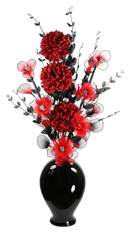 Tall Vase For Flowers Black Vase Red Artificial Flowers Large