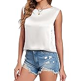 Wantschun Women's Summer Fall Silk Satin Shirt Sleeveless Blouse Boat Neck Basic Casual Tank Top Shell Top