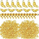 1500 Pieces Beads Tips Knot Covers Clamshell Crimp Tips Beads Set Calotte Ends Knot Covers Fold-Over Bead Covers for Jewelry Making DIY Bracelet Necklaces(Gold)