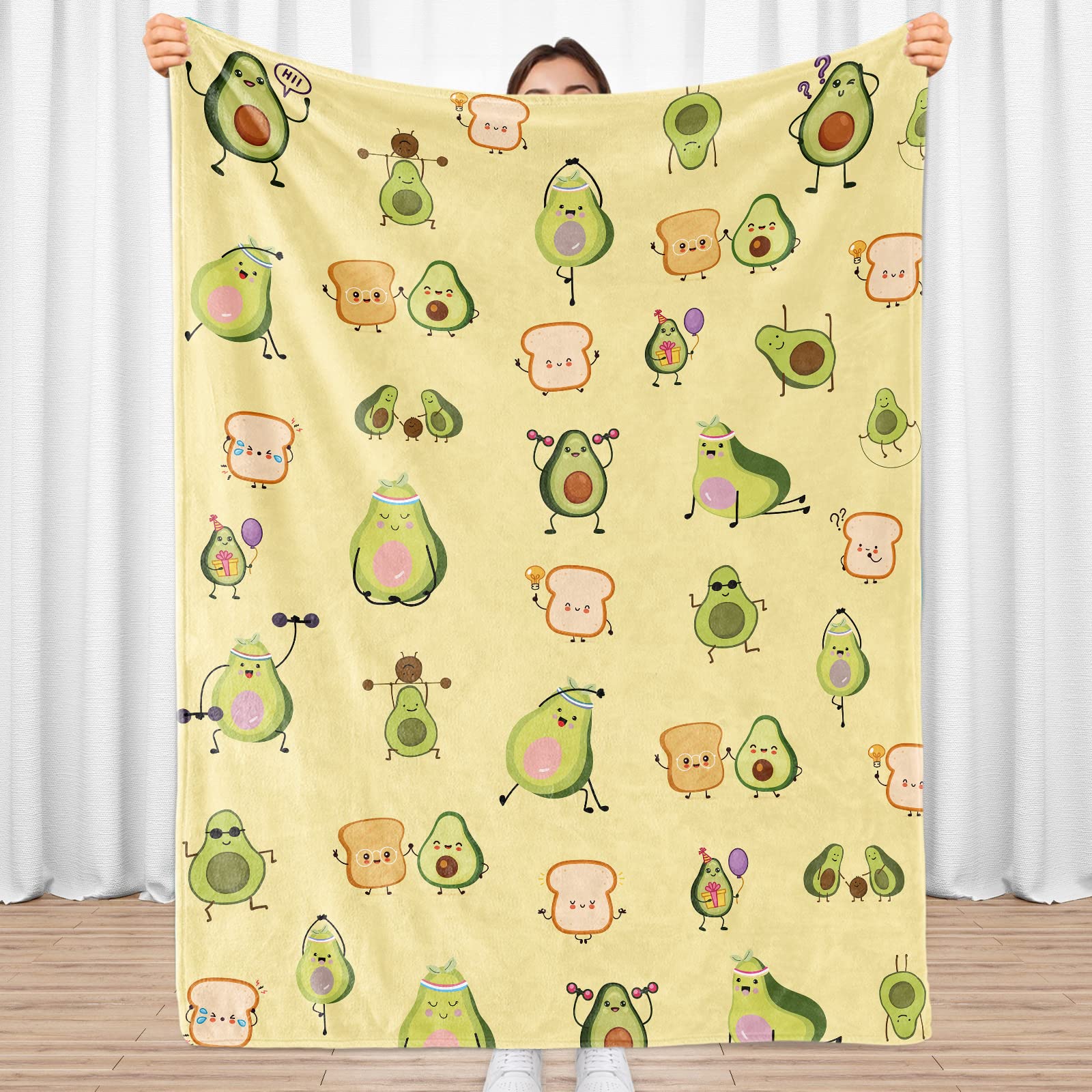 Sowide Avocado Blanket, Comfy Blanket Throw Gift for Lovers, Soft Lightweight Green Yellow Sports Baby Toast Flannel Fuzzy Plush Baby, Lap, Sofa, Bed, Living Room, 102x127cm
