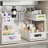 Corbyles 2 Pack Under Sink Organizer With Next-Gen Ball-Bearing Slides,2-Tier Pull Out Cabinet Storage,Height Adjustable Drawer Shelf for Bathroom,Kitchen,Laundry,Cabinet,Pantry(Patent Pending)
