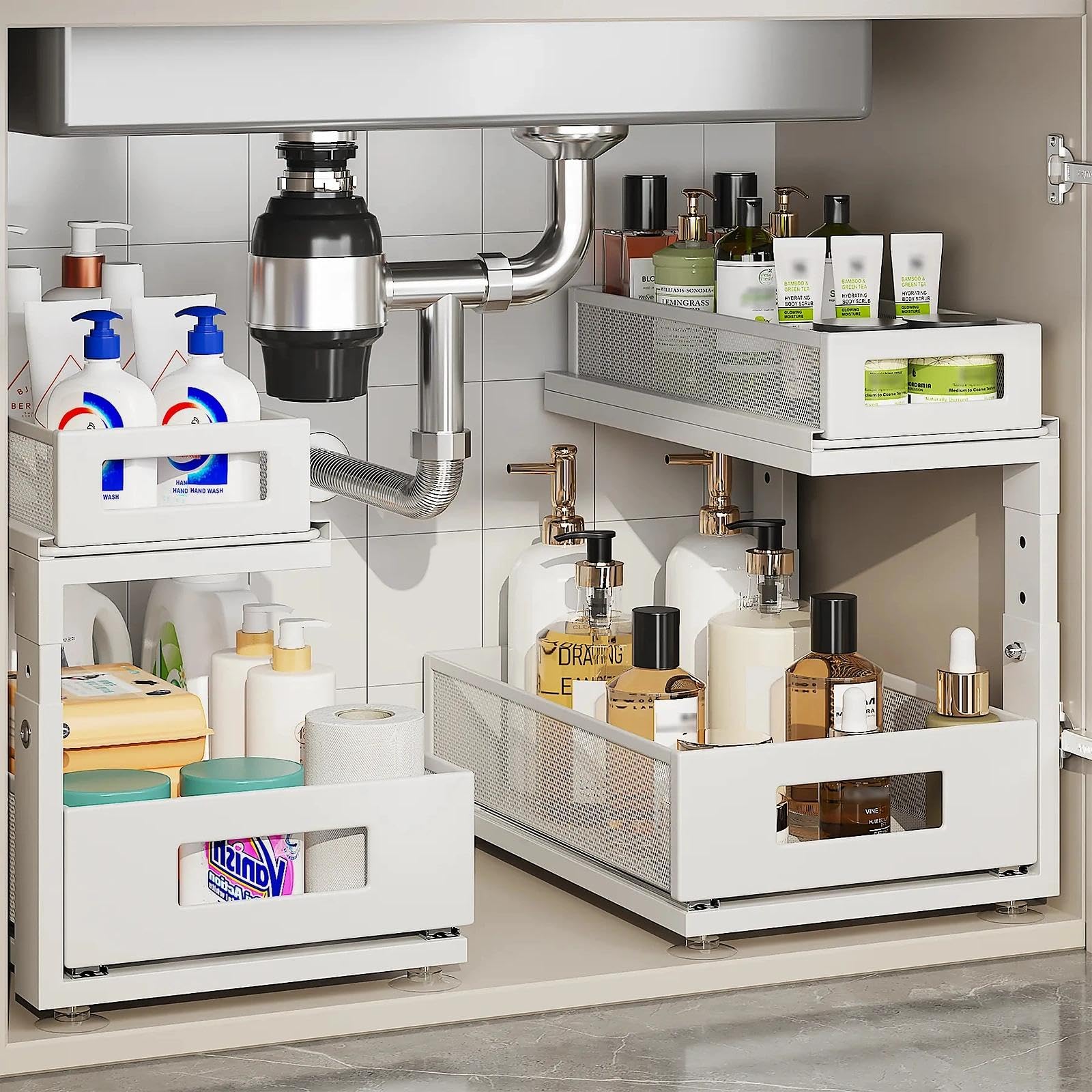 Photo 1 of *MINOR DAMAGE - USED*
Corbyles 2 Pack Under Sink Organizer With Next-Gen Ball-Bearing Slides,2-Tier Pull Out Cabinet Storage,Height Adjustable Drawer Shelf for Bathroom,Kitchen,Laundry,Cabinet,Pantry(Patent Pending)