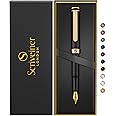 Scriveiner Luxury EDC Fountain Pen (Fine), Stunning Black Pocket Pen, 24K Gold Finish, Schmidt 18K Gilded Nib, Converter, Best Writing Pen Gift Set for Men & Women, Nice Fancy Office Designer Pen