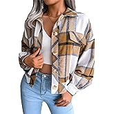 Zontroldy Womens Fashion Cropped Corduroy Plaid Shacket Jacket Button Down Long Sleeve Crop Shirts Jackets Tops