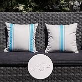 ONWAY Outdoor Pillow Covers Waterproof 16x16 Set of 2 Decorative Linen Throw Pillow Cover Beige and Blue Striped Outdoor Pill