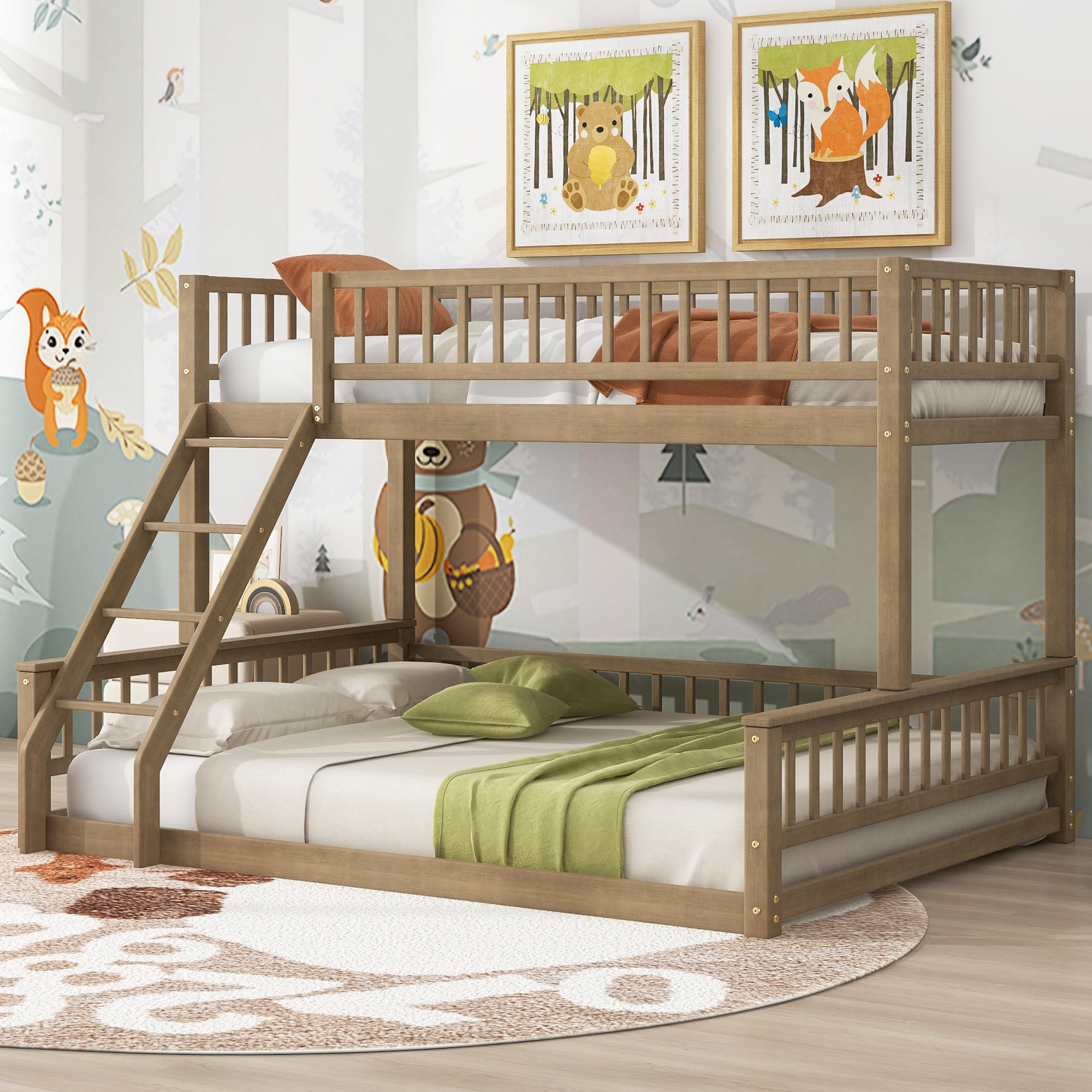 Photo 1 of ************INCOMPLETE ITEM, THIS IS ONLY BOX #1 OUT OF 2 BOXES**********
Merax Twin XL Over Queen Floor Bunk Bed, Kids Brown Wood Bunk Bed Frame with Ladder & Guardrails, Space Saving Teens Youths Beds for Bedroom, Guest Room, Noise Free, No Box Spring N
