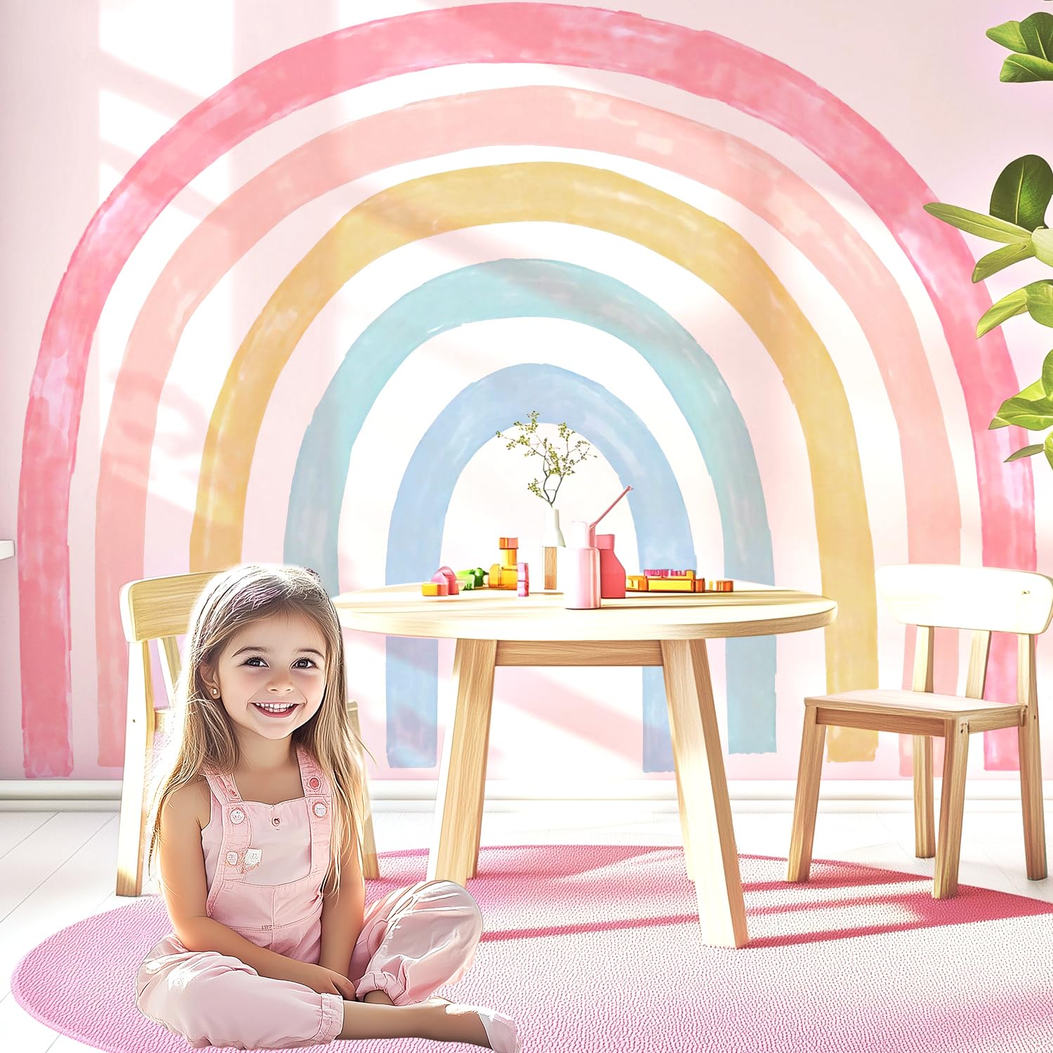 VePret Large Boho Rainbow Wall Decals Peel and Stick, Large Watercolor Fabric Wall Stickers, Removable Rainbow Home Decor Art for Children's Baby Boys Girls Nursery Bedroom Living Room Classroom