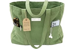 HARP AND RA Harp + Ra Oversized Large Canvas Tote bag for Women - Open Top, Laptop Sleeve, Pockets - no zipper - Best gift for Women