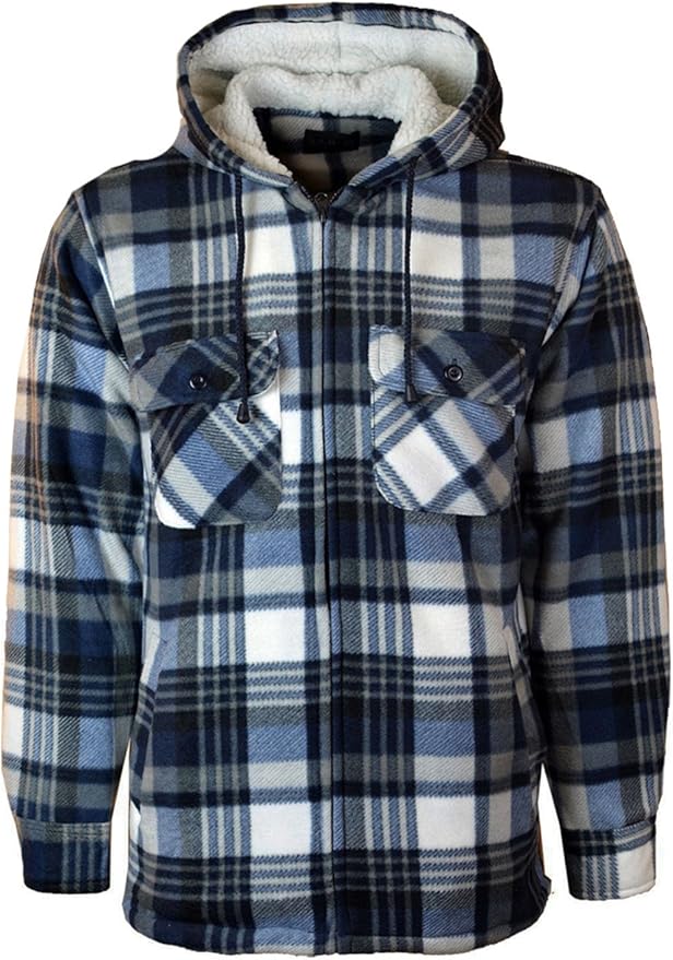 Mens Lumberjack Check Hooded Padded Shirt Thick Fur Lined Fleece Hood Winter Work Casual Warm 