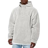 Runcati Mens Fuzzy Sherpa Hoodies Pullover Quarter Zip Long Sleeve Sweatshirts Fall Winter Outwear Casual Fleece Hooded