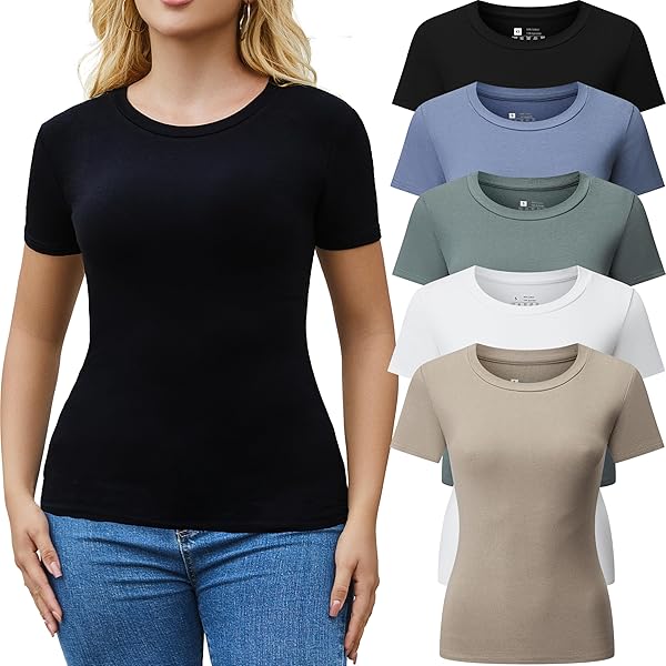 Sugar Sunday Women's Cotton T-Shirt - Short Sleeve Scoop Neck Basic Tee (95% Cotton, 5% Spandex) - Pack Of 1-4