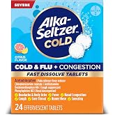 Alka-Seltzer Cold, Cold &amp; Flu + Congestion Severe Fast Dissolve Tablets, Flu Medicine, Multi-Symptom Relief, Body Aches and Pains, Fever Reducer, Congestion Relief, Citrus Flavor, 24 Count