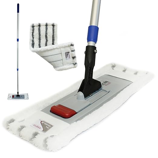 Profi Bodenwischer-Set Dual | Wischmop mit Teleskopstiel 170 cm + Microfaserbezug | frei stehender Mopp mit magnetischer Halt