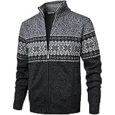 Herothorn Men's Full Zip Cardigan Snowflakes Pattern Sweater Knitted Cardigan with Pockets for Casual Christmas