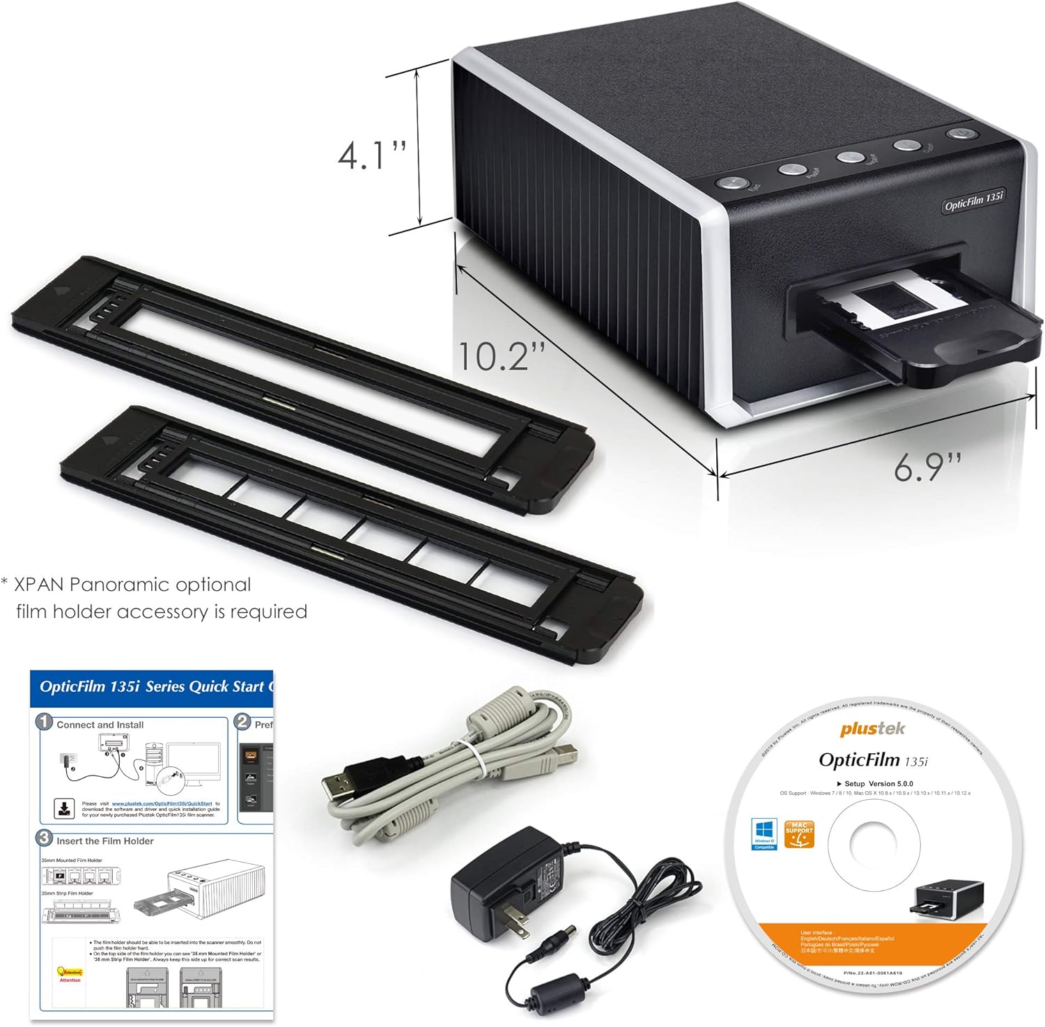 Plustek OpticFilm 135i - Automatic Film & Slide Scanner, Batch converts 35mm Slides & Film Negatives, Support 3rd Party Editing Software Export with 7200 dpi Resolution and Infrared Dust/Scratch Remo: Electronics