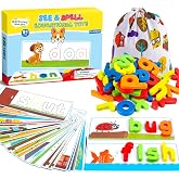 Officygnet Learning Toys for 3 4 5 6 Years Old Boys and Girls, See &amp; Spell CVC Word Builders with Alphabet Cards for Kids Ages 3-5, Matching Letter Game for Preschool Toddler Learning Activities