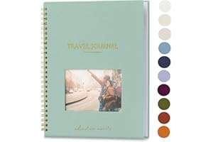 Nook Theory Personalized Travel Journal for Women, Men - Linen Travelers Notebook, Adventure Book with Prompts, Perfect for Travel Gifts (Sage)
