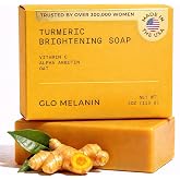 Glo Melanin Turmeric Brightening Soap with Vitamin C, Alpha Arbutin &amp; Oats | 113g, For Face - Body - Dark Spots, All Natural, Vegan, Paraben-Free, Sulfate-free, For Melanin-Rich Skin, Made in USA