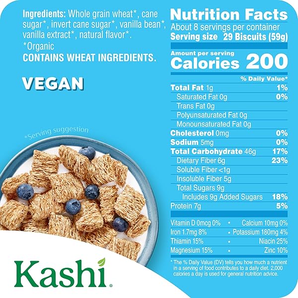 KASHI BREAKFAST CEREAL, ORGANIC, FIBER CEREAL, ISLAND VANILLA, 18OZ BOX (1 BOX)