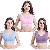 PRETTYWELL Sleep Bras for Women, Comfort Seamless Wireless Stretchy Sports Bra,3 Pack Yoga Bras, with Removable Pads
