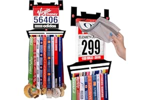 VICTORY HANGERS Medal Hanger for Runners | My Victories Race Bib Holder + Medal Rack | Square Shape | Complete Bundle Steel Medal Holder and Bib Hanger for 40+ Medals & 100 Runner Race Bibs