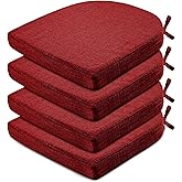 Wellsin Chair Cushions for Dining Chairs 4 Pack - Kitchen Chair Cushions with Ties and Non-Slip Backing - Dining Chair Pads 16"X16"X2", Red