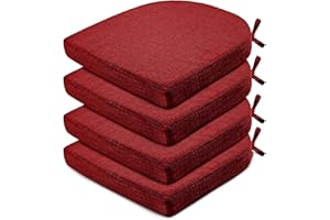 Wellsin Chair Cushions for Dining Chairs 4 Pack - Kitchen Chair Cushions with Ties and Non-Slip Backing - Dining Chair Pads 16"X16"X2", Red
