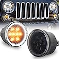 OVOTOR JK Turn Signal Lights White DRL Amber LED Front Grill Signal Parking Lights Smoke Lens Replace 2007-2017 Jeep Wrangler JK JKU