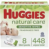 Baby Wipes, Huggies Natural Care Sensitive Baby Diaper Wipes, Unscented, Hypoallergenic, 8 Flip-Top Packs (448 Wipes…