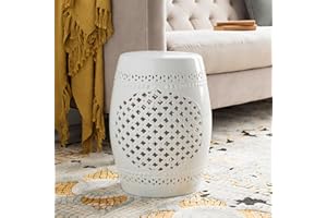 MARK & DAY Mark&Day Garden Stools - Dechantskirchen White Ceramic Decorative Garden Stool - Global Indoor Outdoor Chinoiserie Decor - Patio Garden Room Furniture Piece (18" H x 13" W x 13" D)