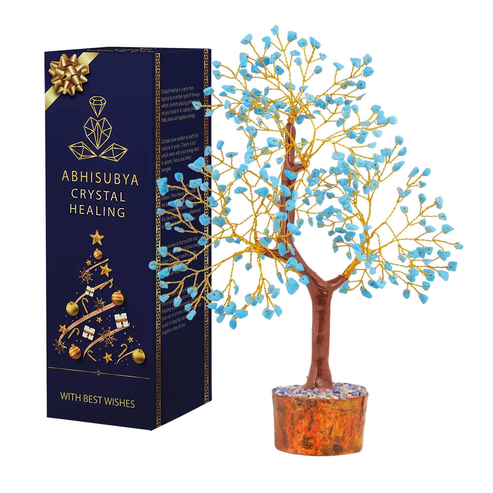 ABHISUBYA Crystal Tree - Turquoise Crystals - Feng Shui - Money Tree - Chakra Stones - Healing Crystals - Home Decor - Spiritual Gifts for Christmas