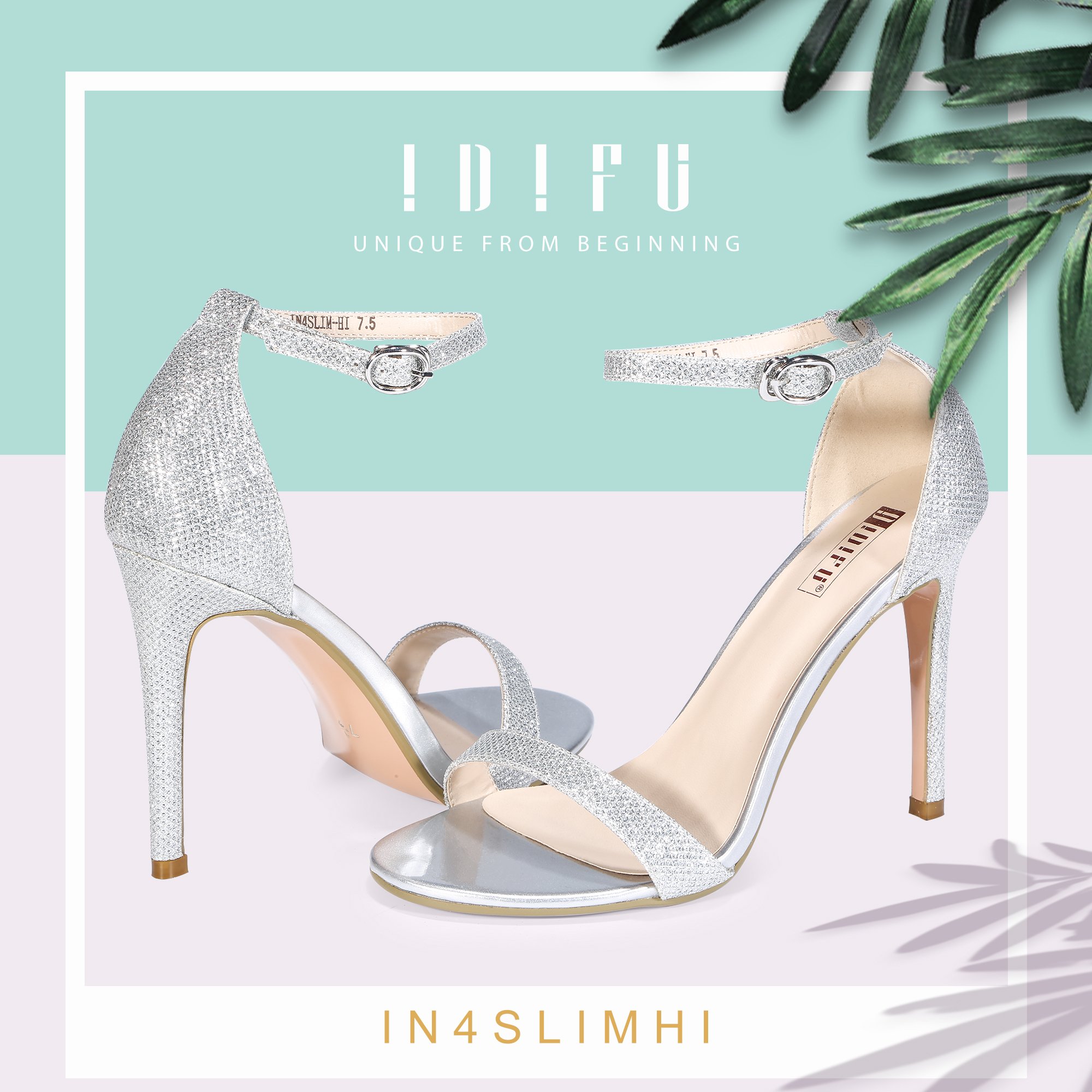 IDIFU Women's IN4 Slim-HI Open Toe Stiletto High Heel Ankle Strap Dress Sandals Party Shoes Silver Glitter 8.5 M US - Image 3