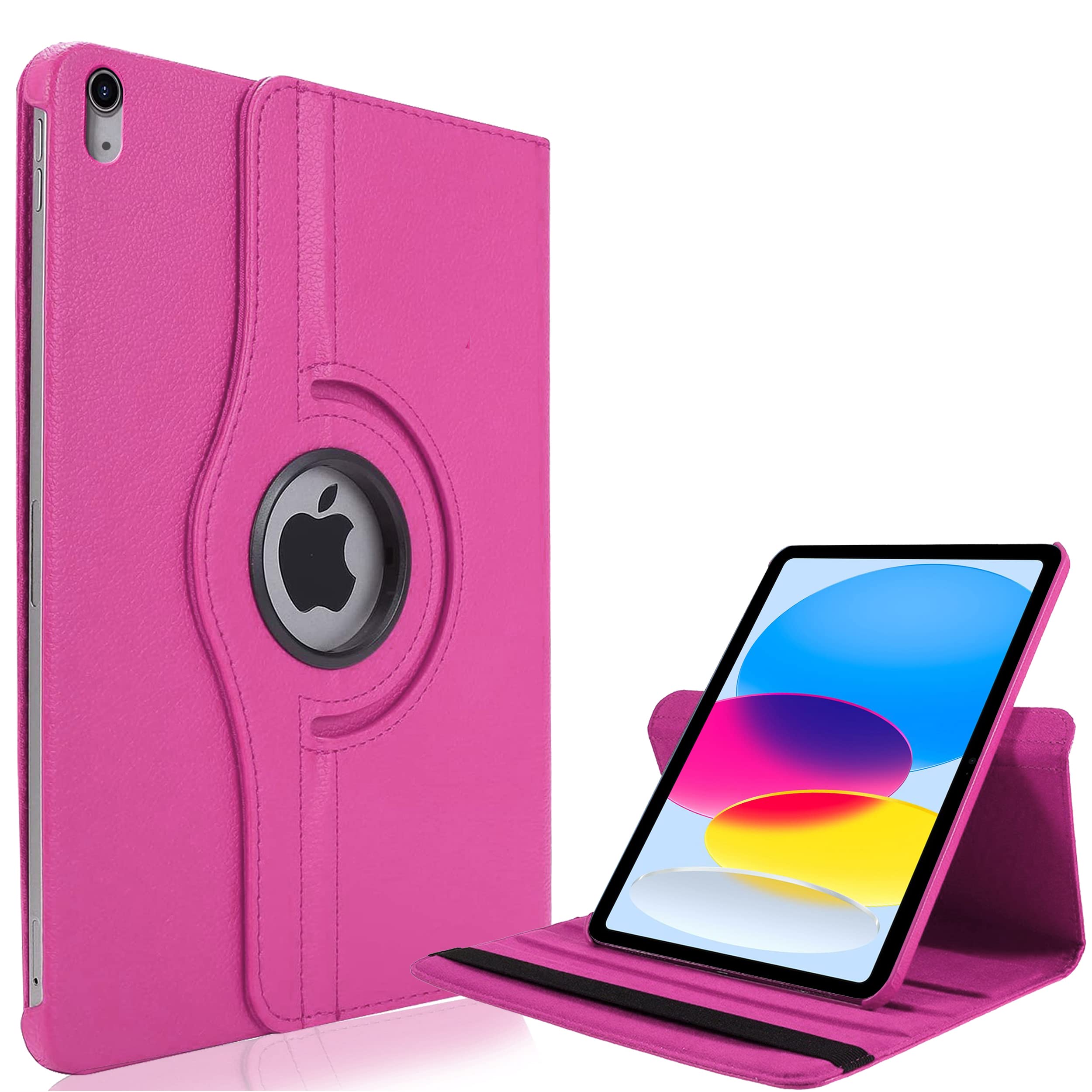 KONDUWANA 10.9 Inch iPad 10th Generation Case 2022 | iPad 10th Gen Premium PC and PU Leather 360° Rotate Case (Hot Pink)
