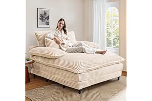 kakuboohi Oversized Chaise Lounge Chair Indoor,54.8" W Sofa Bed with Adjustable Backrest,Comfy Deep Seat Sleeper Couch Reading Chairs,Cloud Sofas Couches for Living Room (Khaki, 1-Set)