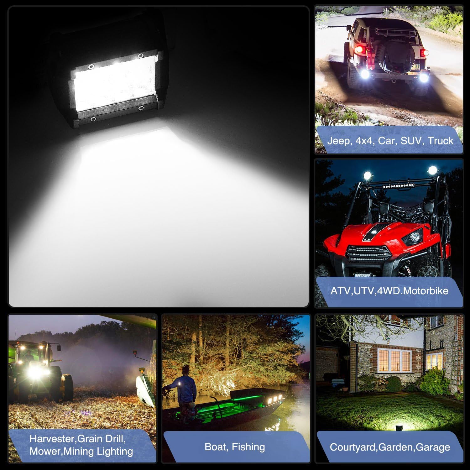 Nilight 2PCS 4Inch 36W Triple Row Spot LED Light Bar 3600LM Driving Lights Fog Light Led Off Road Lights for Trucks Jeep UTV ATV Marine Boat,2 Years Warranty: Automotive