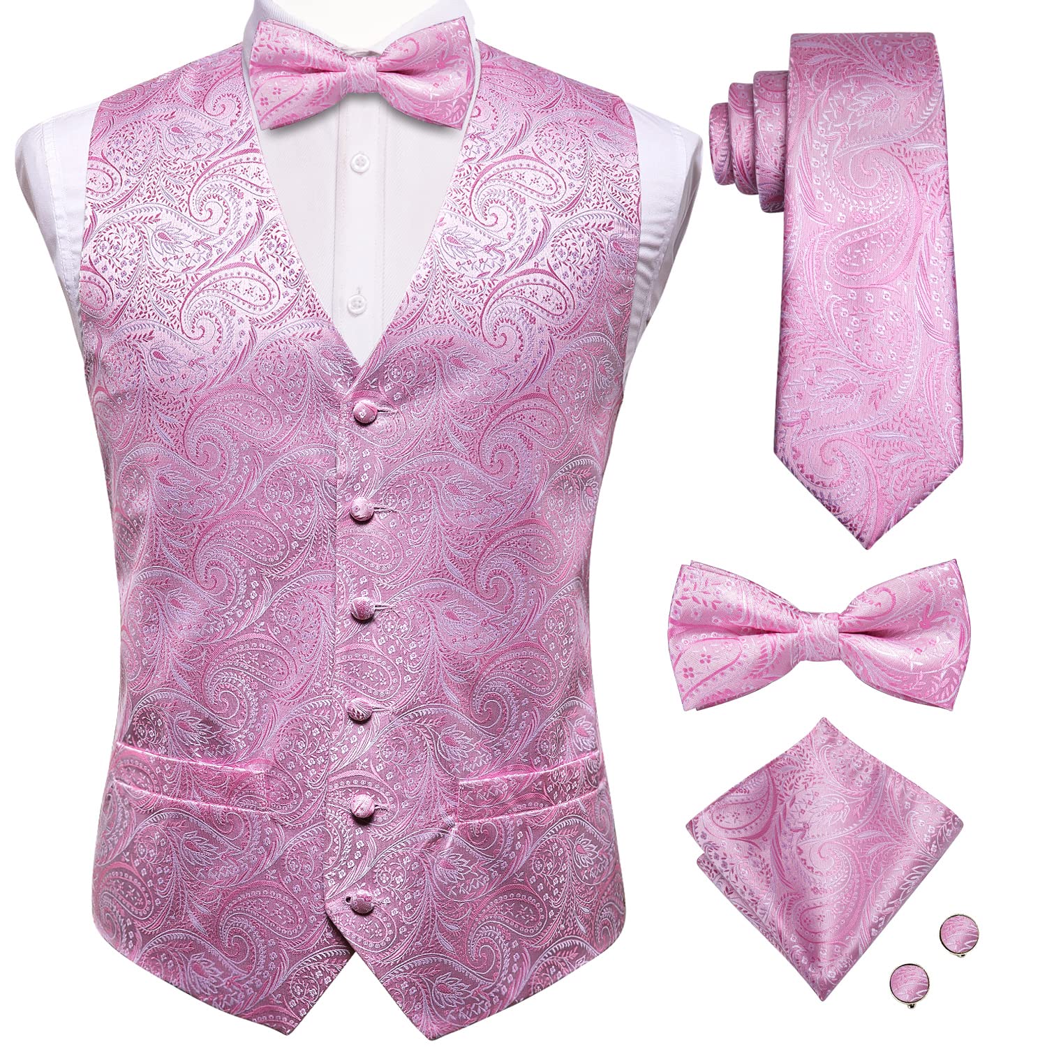 Hi-Tie Mens Suit Vest Bowtie Set Ties for Men V