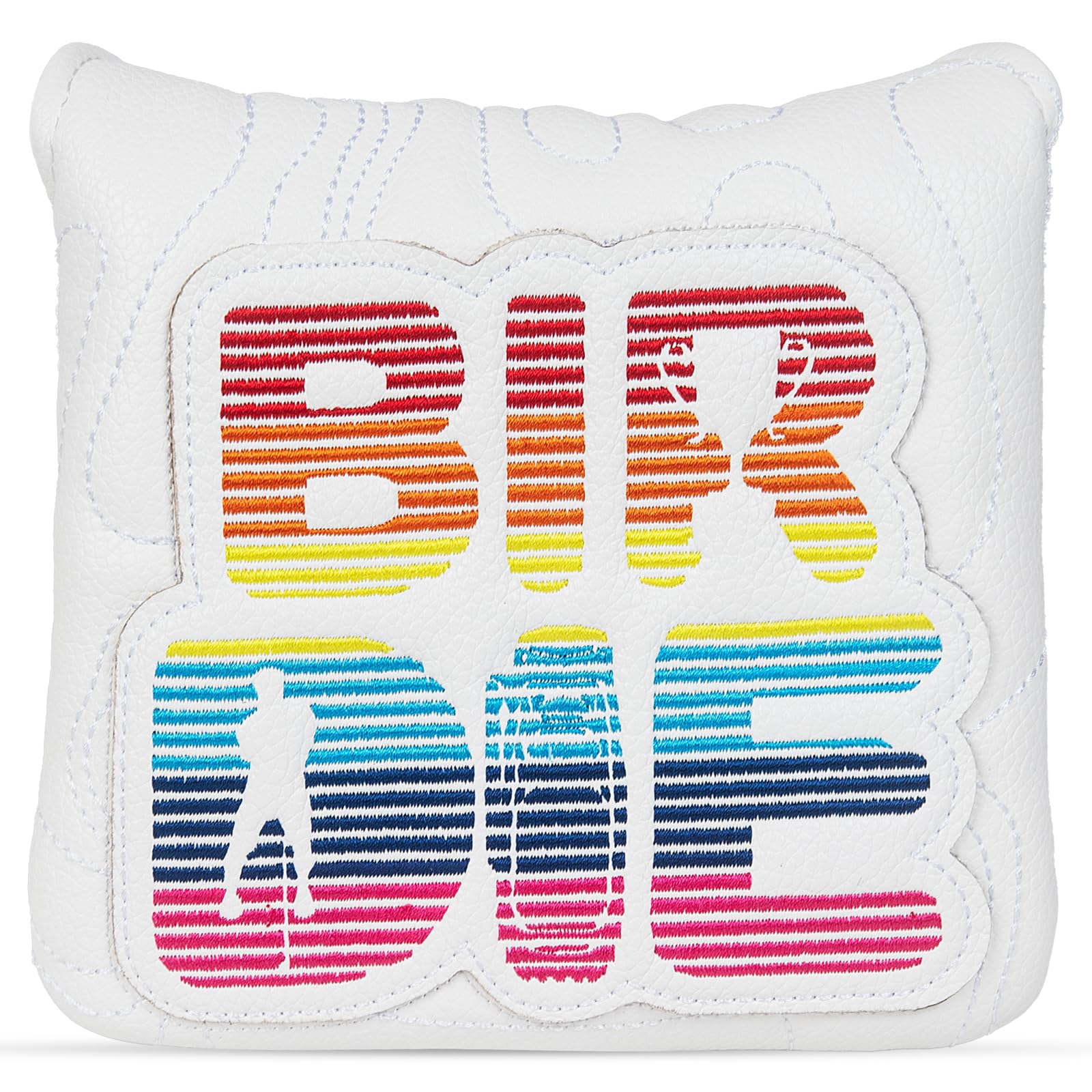 Golf Mallet Square Putter Cover Magnetic Heel-Shaft Headcovers BIRDIE Pattern White PU Leather