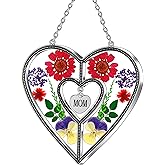 KY&BOSAM Heart Suncatcher Mom Gift Ornament Stained Glass Panles Hangings for Windows Sun Catcher with Pressed Flower Heart in Glass Birthday Gifts for Women Mother`s Day Christmas Home Garden Decor