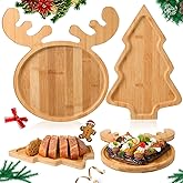 Sintuff 2 Pcs Christmas Charcuterie Board Xams Tree and Elk Shaped Bamboo Serving Tray Natural Wooden Snack Platters Cute Gifts Christmas Tree Platter for Christmas Party 11.8 x 7.9 In, 11.8 x 11.8 in