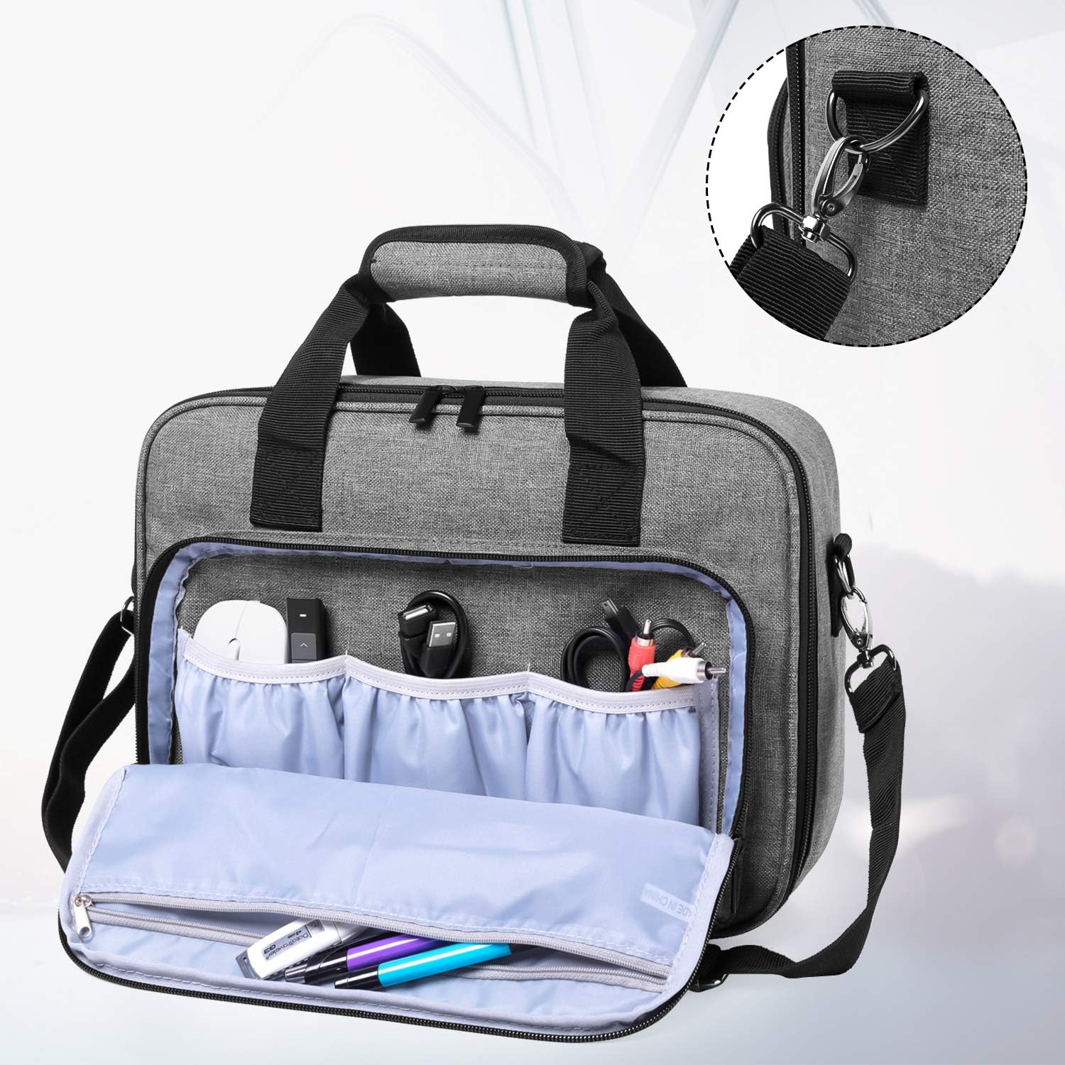Luxja Projector Case, Projector Bag with Accessories Storage Pockets (Compatible with Most Major Projectors), Medium(13.75 x 10.5 x 4.5 Inches), Gray: Office Products