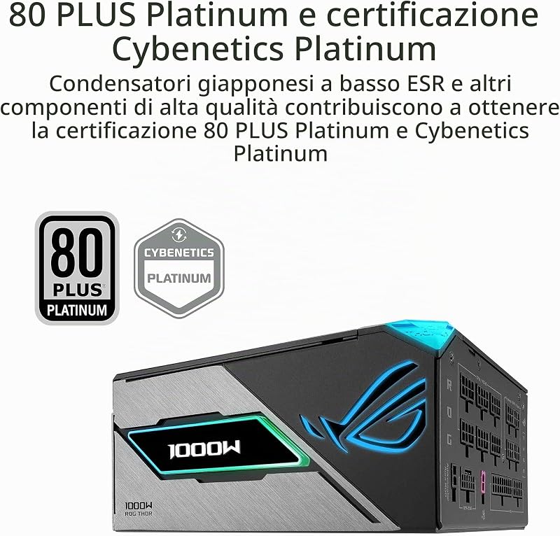 ROG THOR 1000W Platinum III, Alimentatore Gaming Modulare per PC, Nero